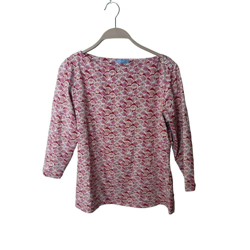 J McLaughlin Catalina Cloth Bold Print 3/4 Sleeve Shirt 3 Button Boat Neck L